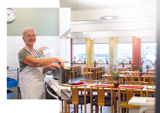 Kocken har full koll på läget i det stora ljusa köket